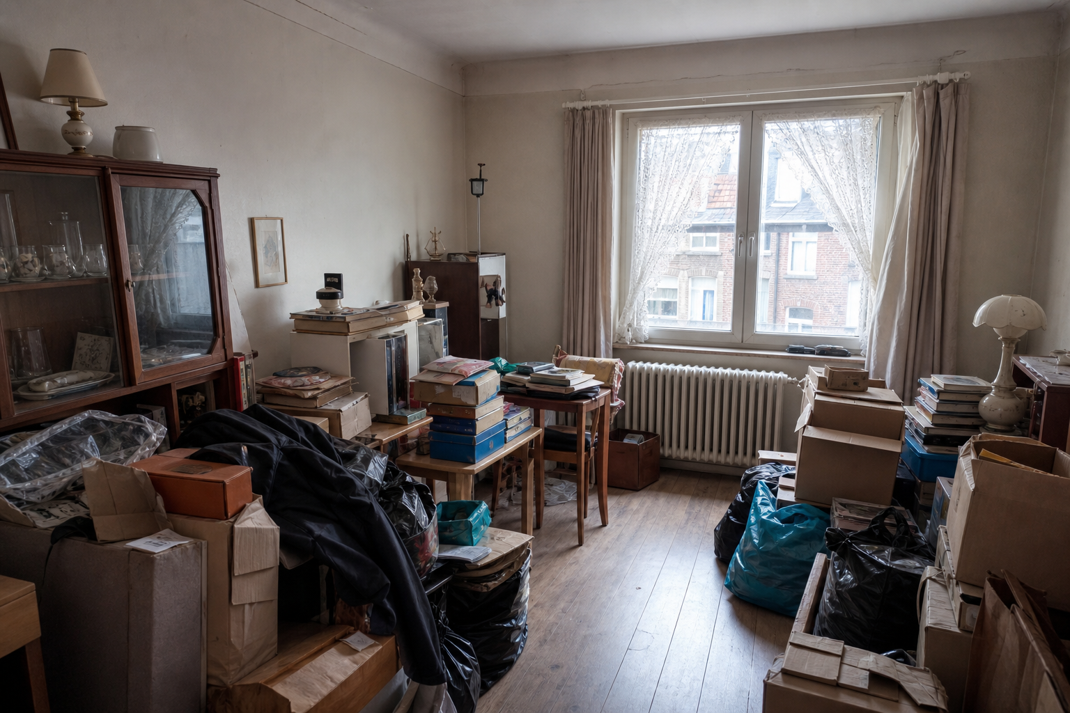Vide appartement en maison ouvrière divisée à Dison : avant, en cours et après — avant débarras