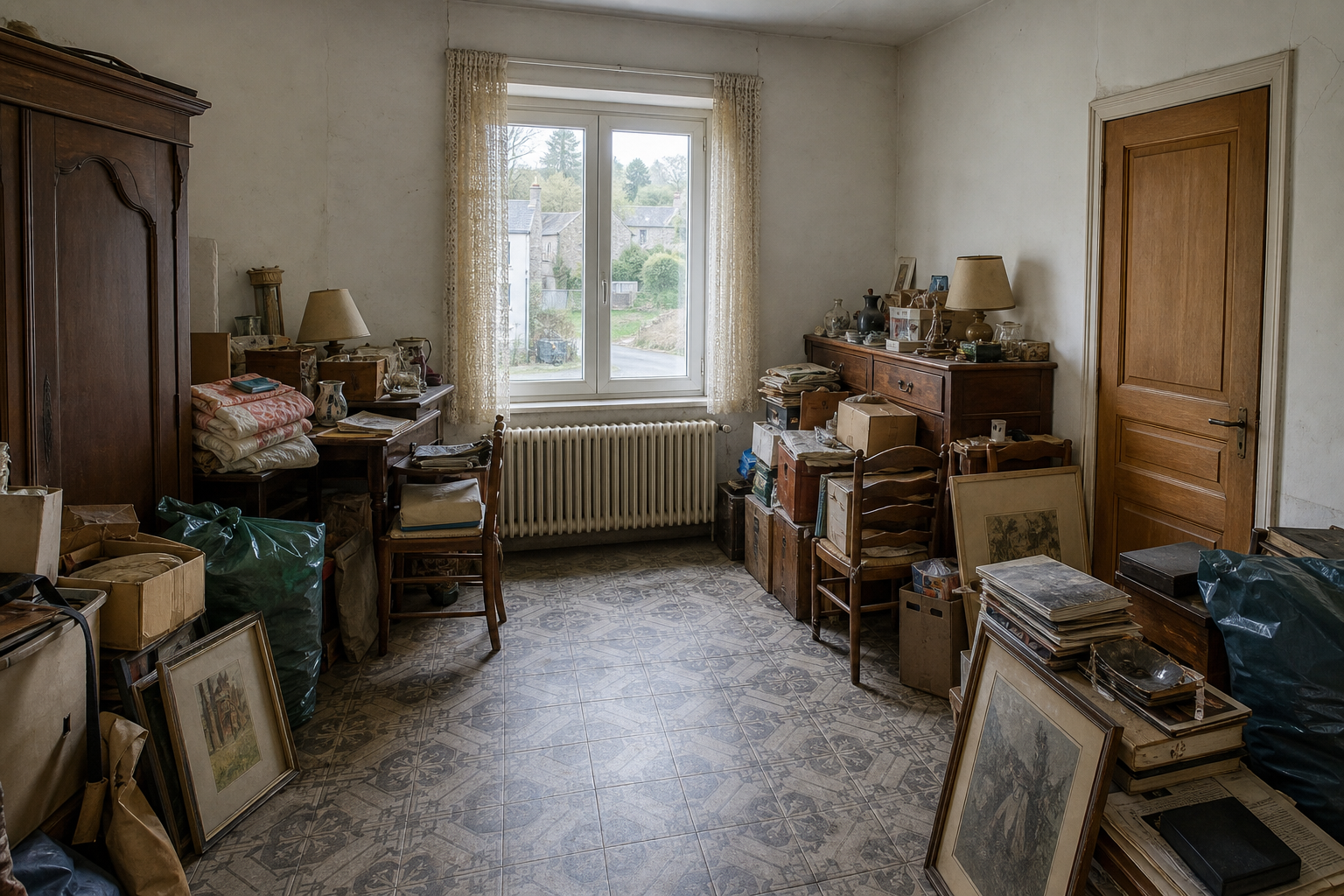 Vide maison villageoise avec annexes à Doische : avant, en cours et après — avant débarras