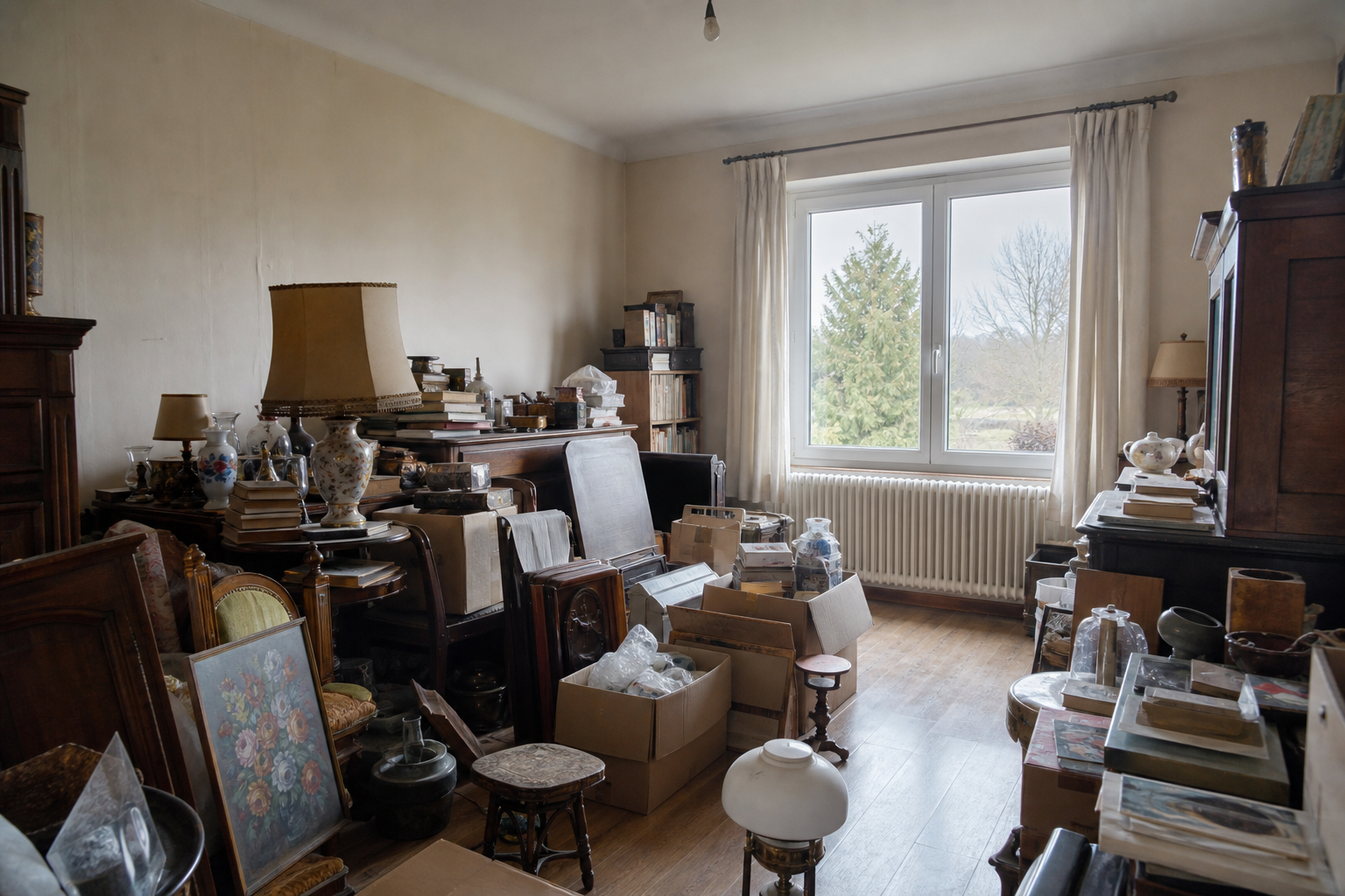 Vide villa quatre façades à Donceel : avant, en cours et après — avant débarras