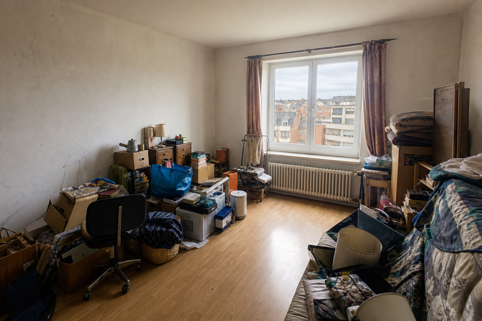 Vide appartement en immeuble à Drogenbos : avant, en cours et après — avant débarras