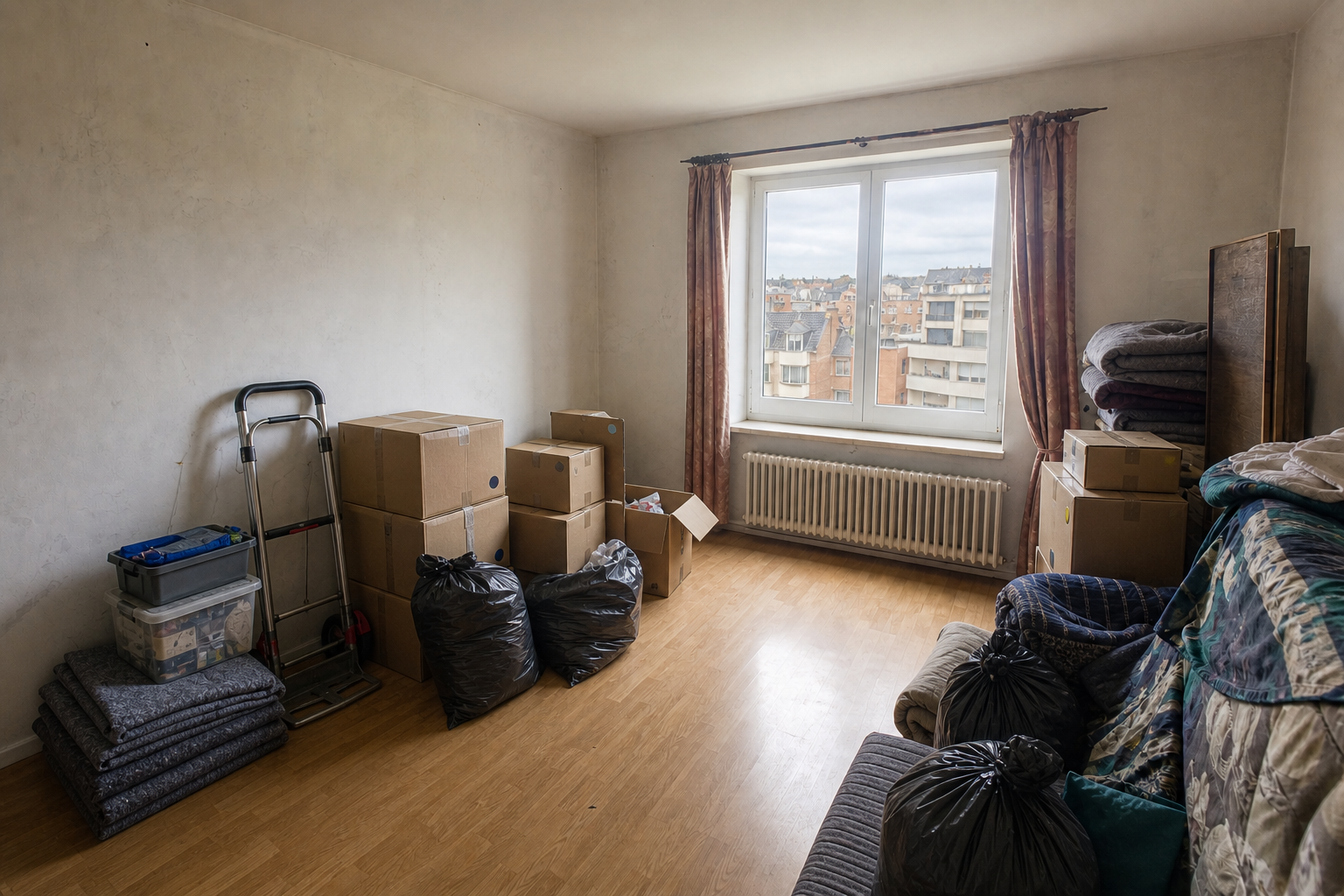 Vide appartement en immeuble à Drogenbos : avant, en cours et après — intervention en cours