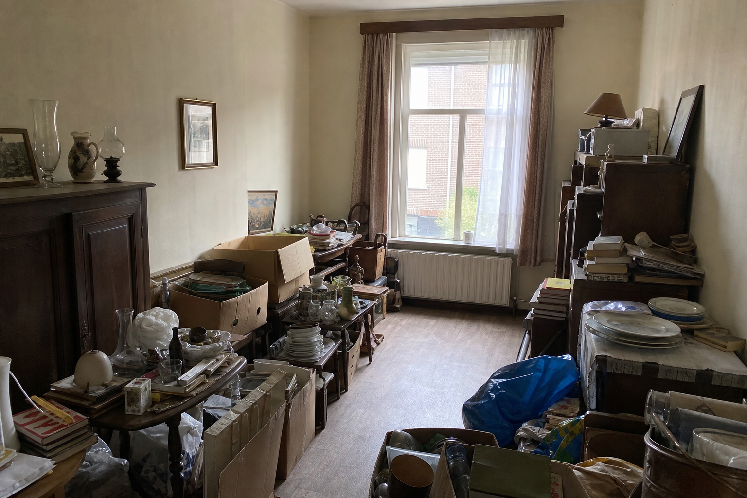 Vide maison mitoyenne à Duffel : avant, en cours et après — avant débarras