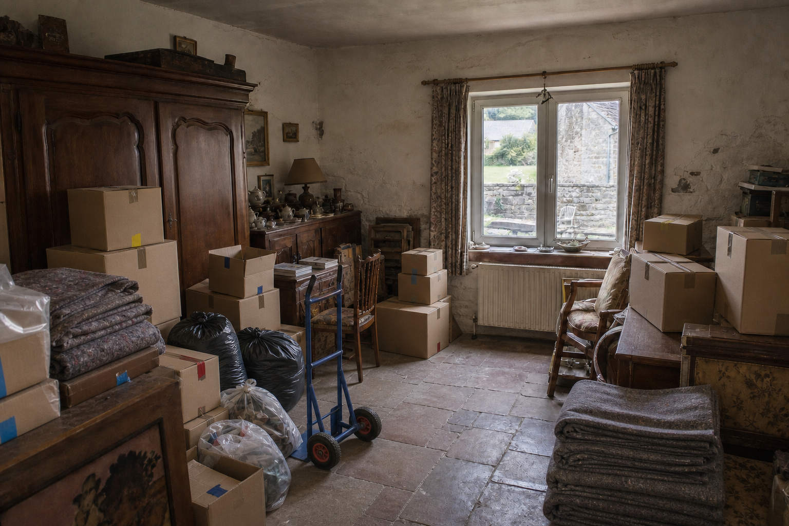 Vide fermette condruzienne à Durbuy : avant, en cours et après — intervention en cours