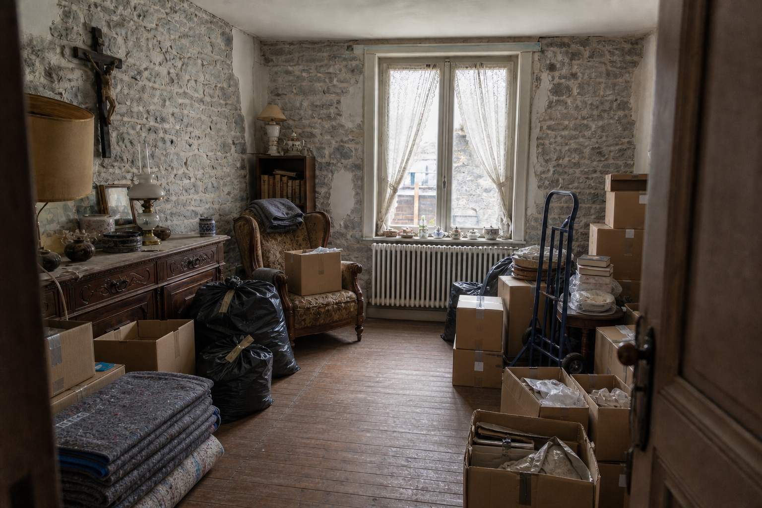 Vide maison en pierre à Ecaussinnes : avant, en cours et après — intervention en cours