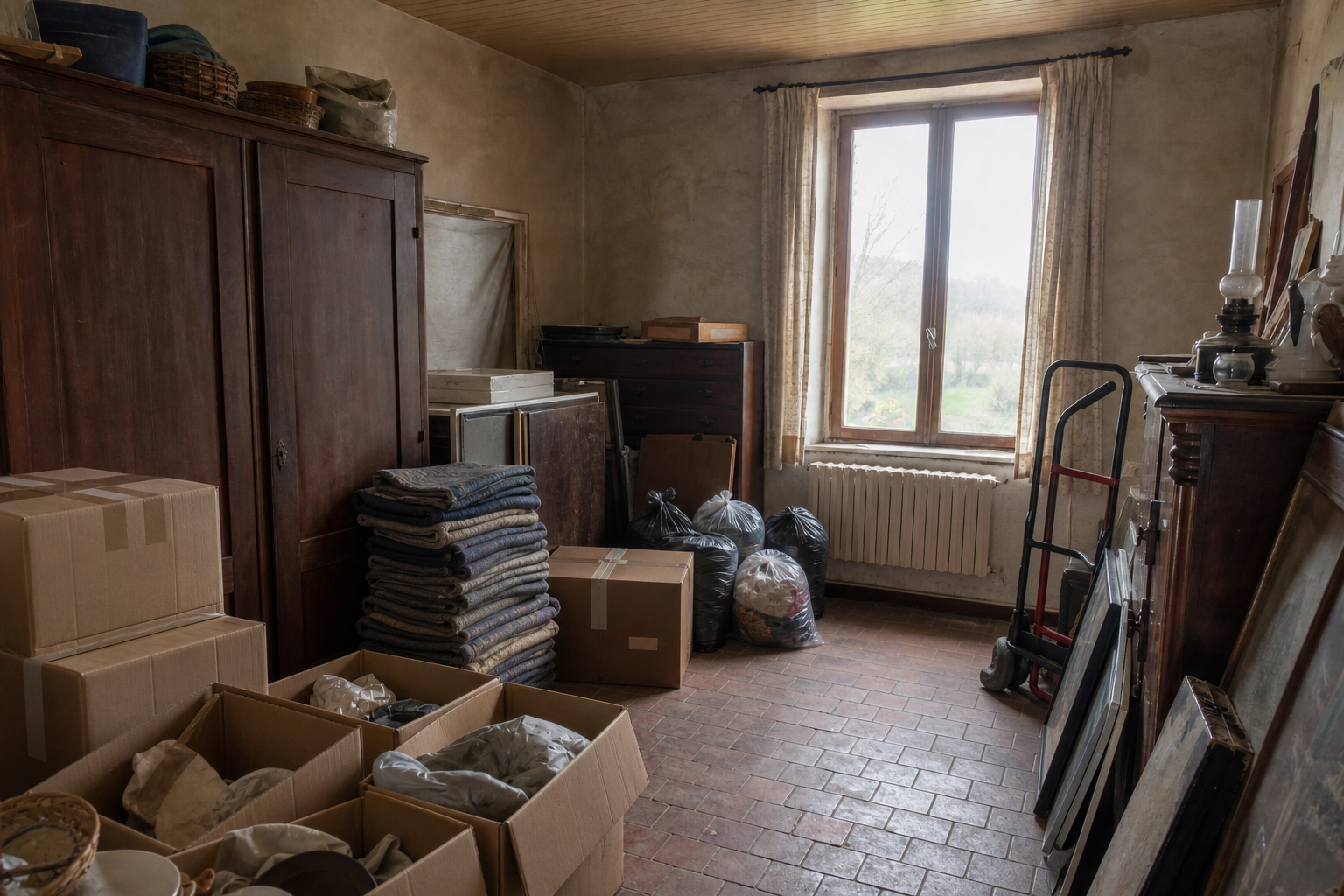 Vide fermette avec dépendances à Ellezelles : avant, en cours et après — intervention en cours