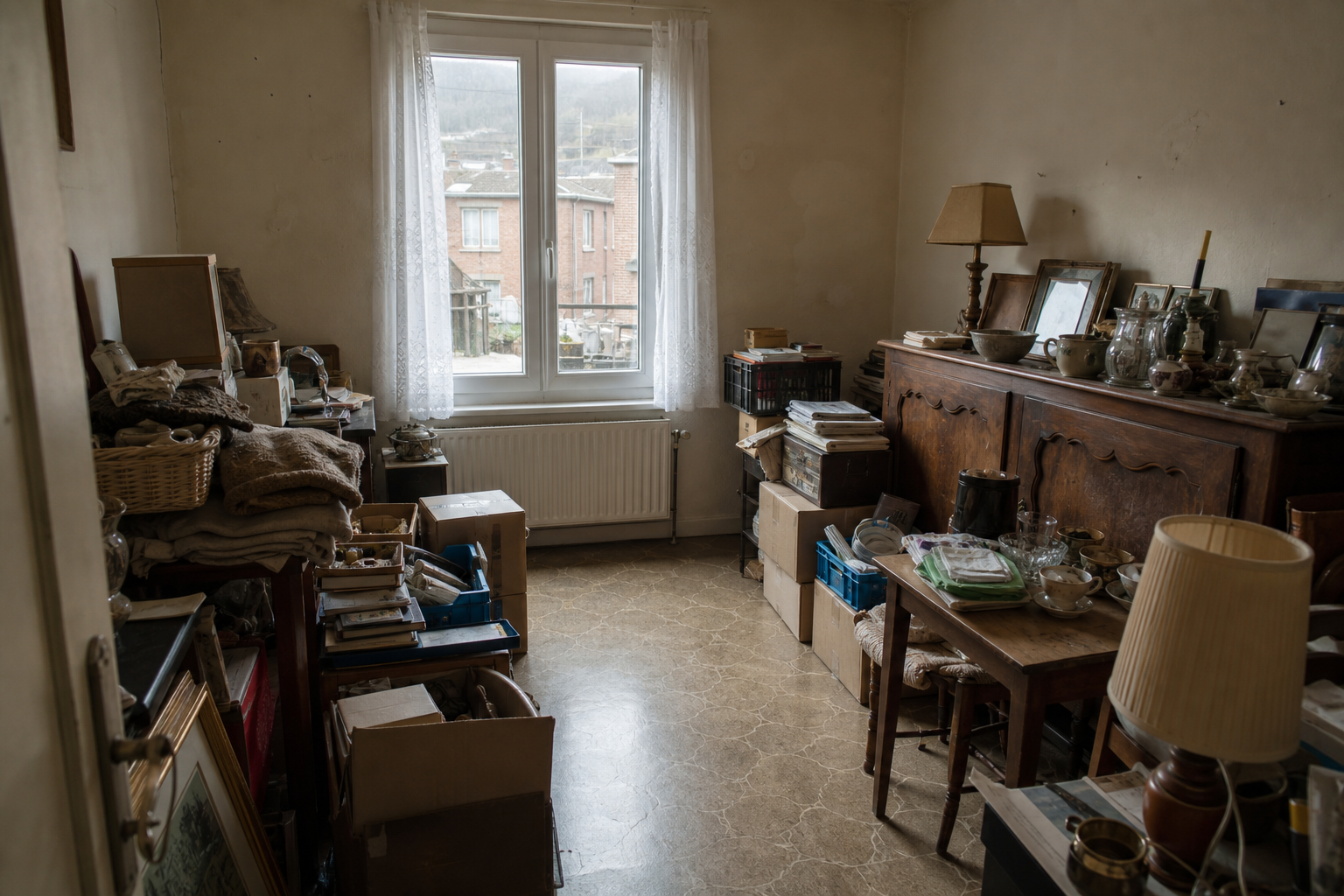 Vide maison ouvrière en vallée mosane à Engis : avant, en cours et après — avant débarras