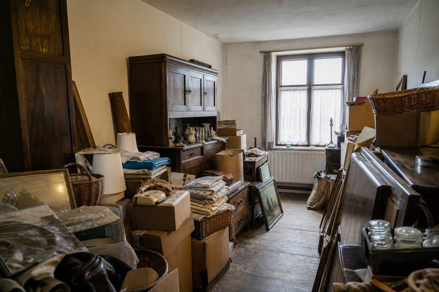 Vide maison villageoise avec grange à Erpe-Mere : avant, en cours et après — avant débarras