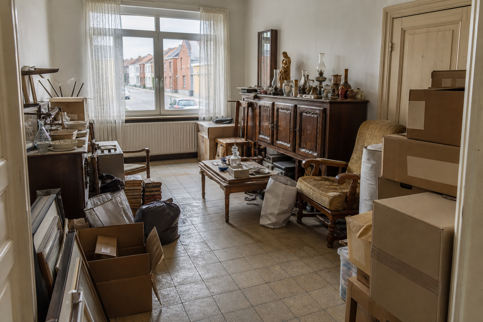 Vide maison mitoyenne à Erquelinnes : avant, en cours et après — avant débarras