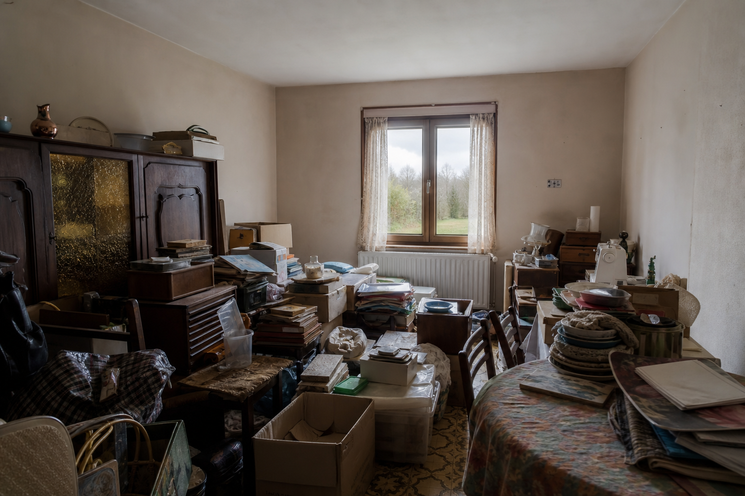 Vide maison villageoise avec grange à Estaimpuis : avant, en cours et après — avant débarras