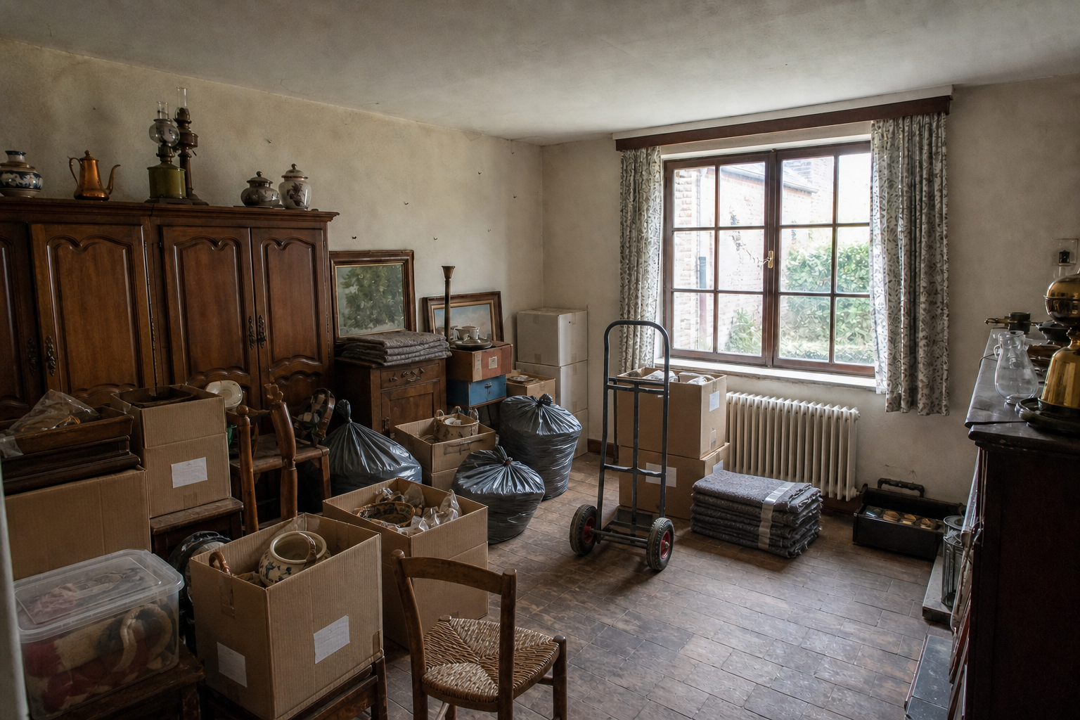 Vide maison villageoise avec grange à Estinnes : avant, en cours et après — intervention en cours