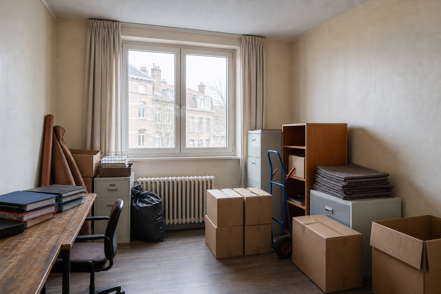 Vide bureau à Etterbeek : avant, en cours et après — intervention en cours