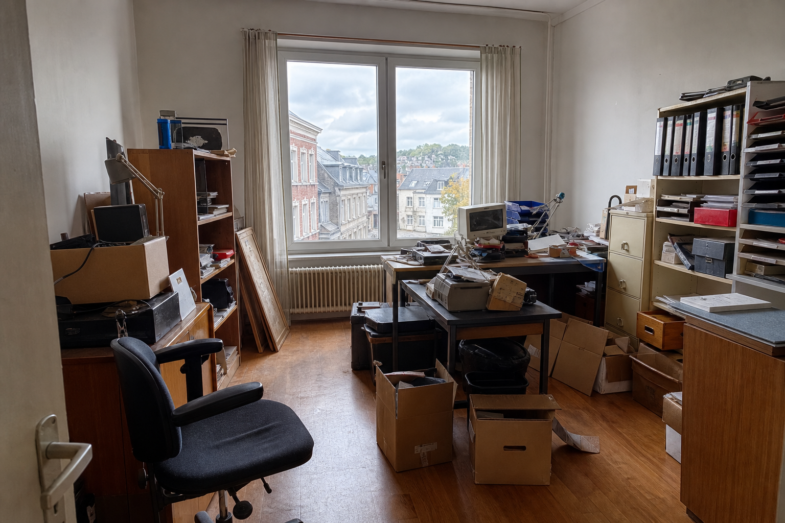 Vide bureau à Eupen : avant, en cours et après — avant débarras