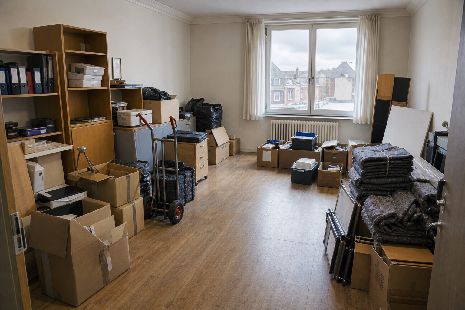 Vide bureau à Eupen : avant, en cours et après — intervention en cours