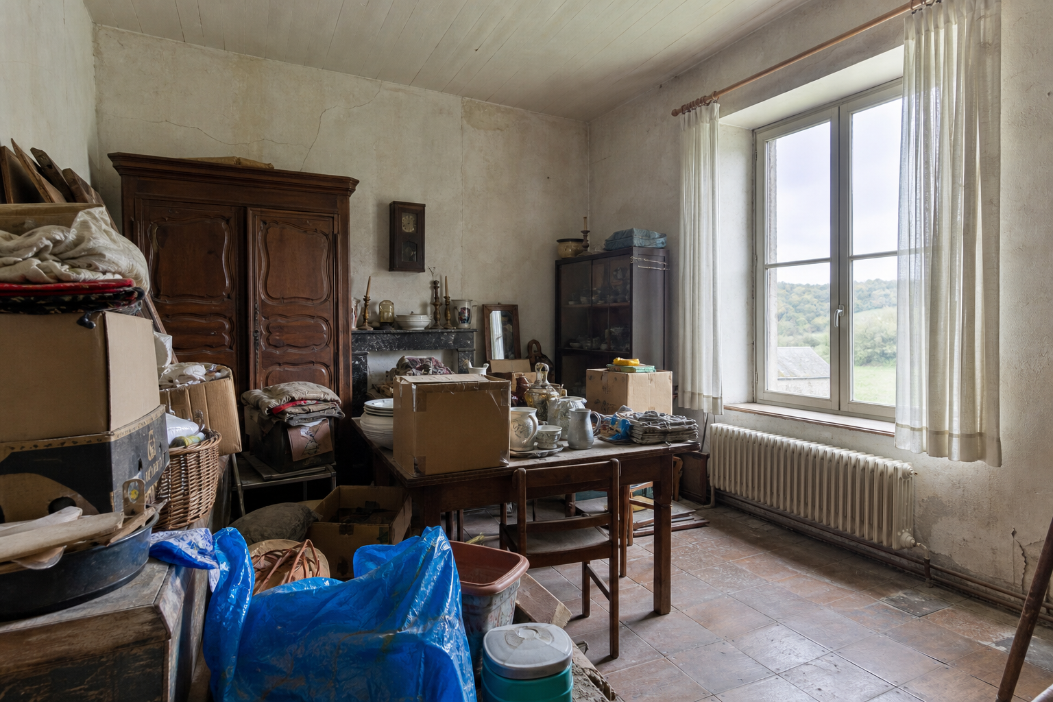Vide ferme avec hangar à Fauvillers : avant, en cours et après — avant débarras