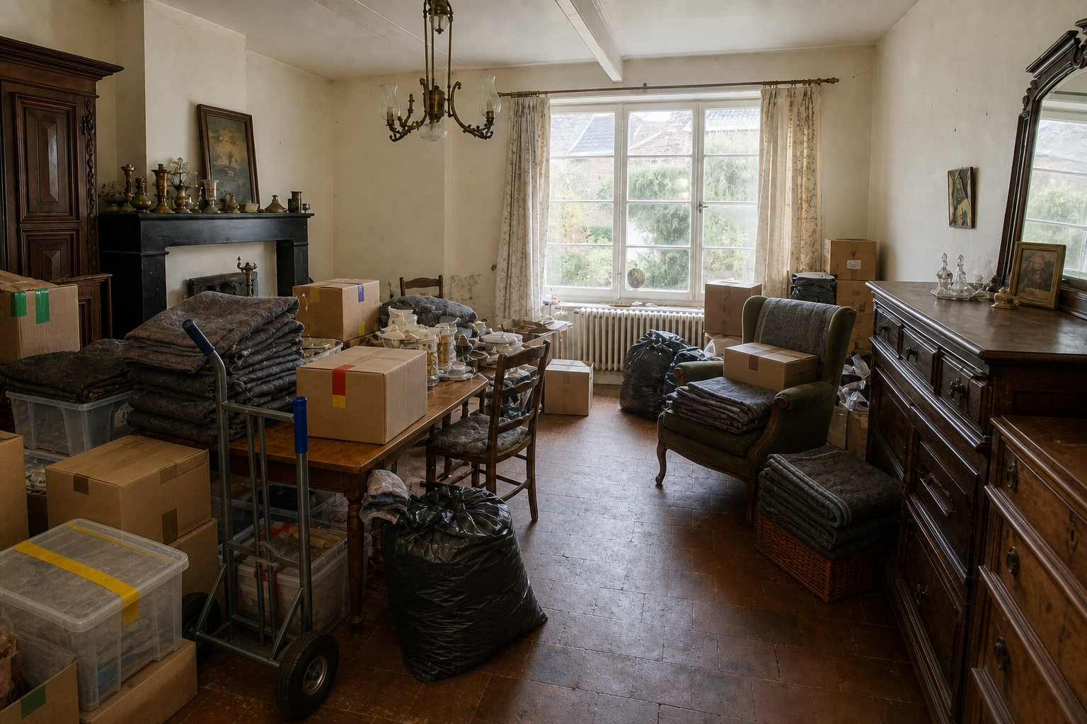 Débarras après départ en maison de repos à Flobecq : avant, en cours et après — intervention en cours