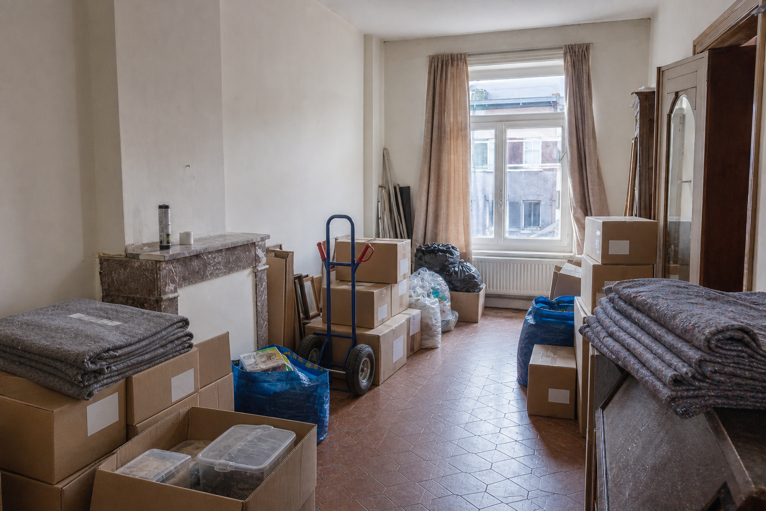 Vide maison mitoyenne à Floreffe : avant, en cours et après — intervention en cours