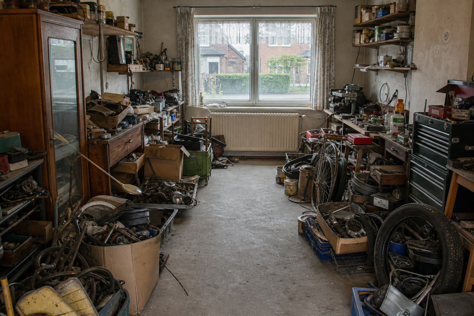 Vide garage-atelier à Fontaine-l’Evêque : avant, en cours et après — avant débarras