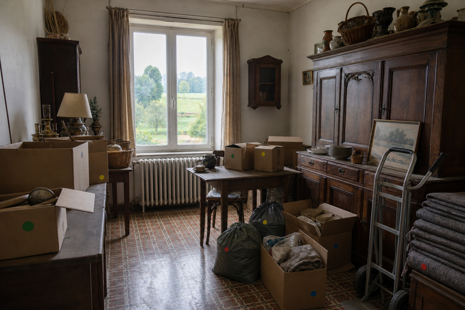 Vide fermette avec dépendances à Gammerages : avant, en cours et après — intervention en cours