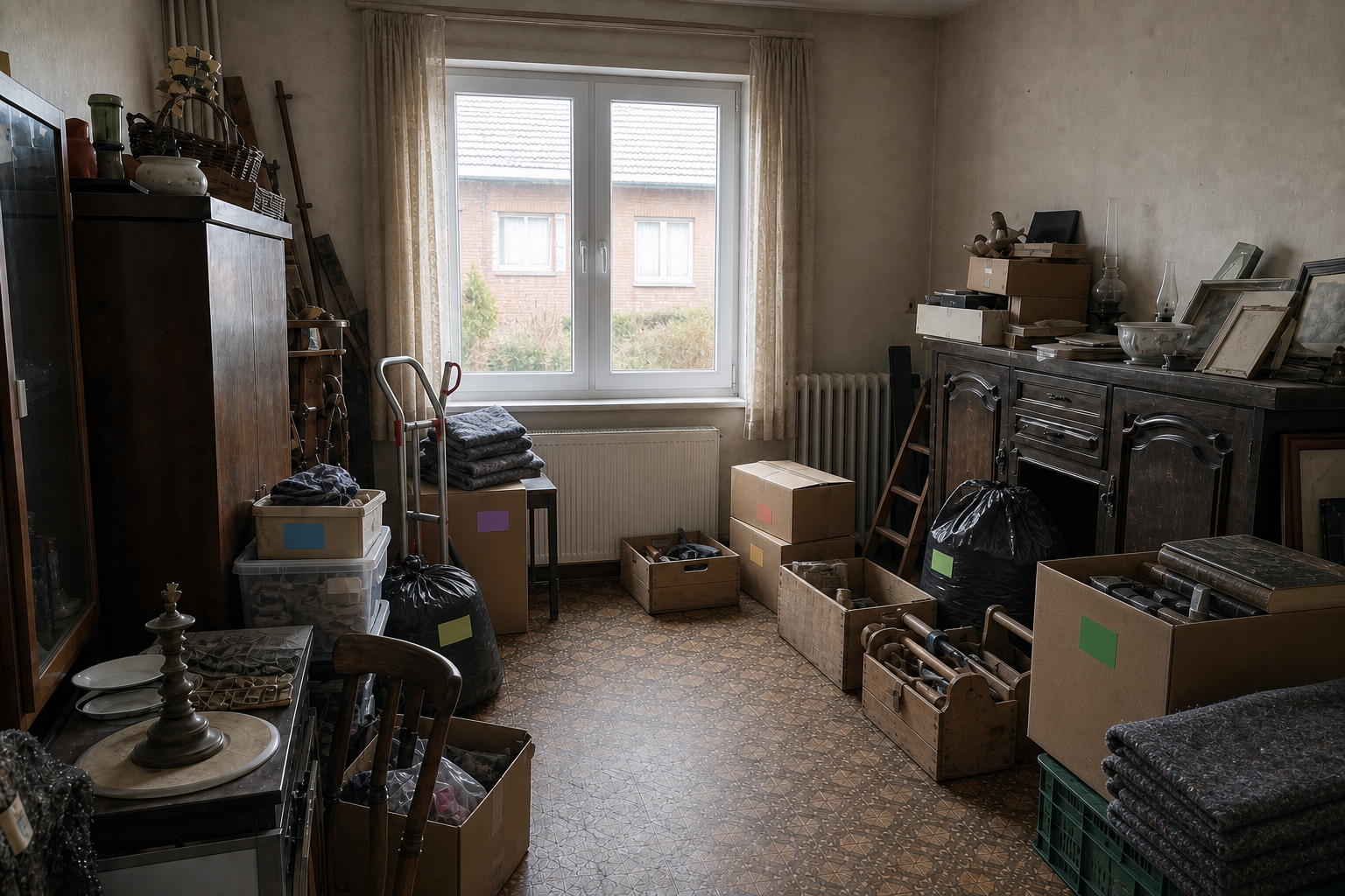 Vide maison avec garage-atelier à Geel : avant, en cours et après — intervention en cours