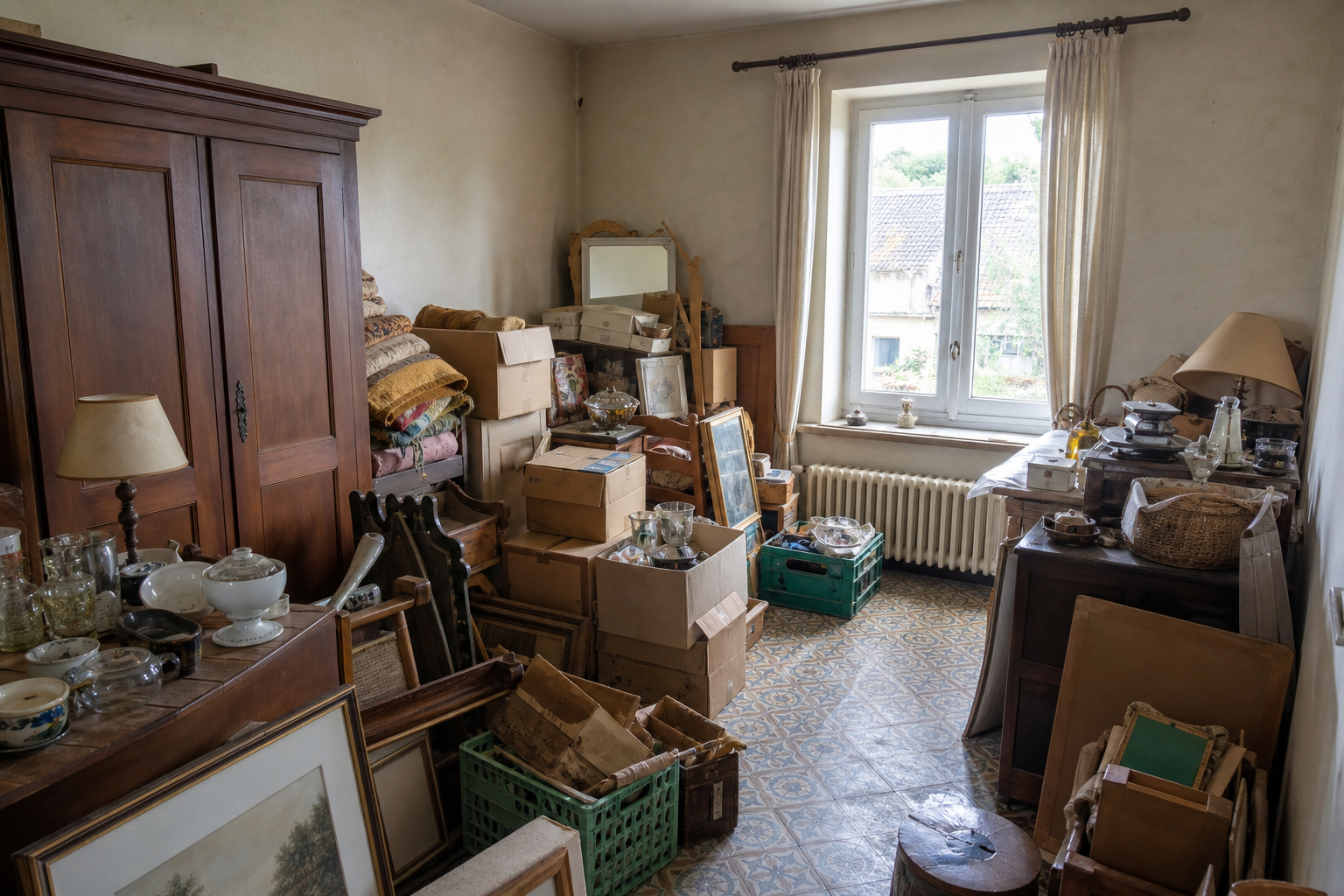 Vide maison villageoise avec grange à Geetbets : avant, en cours et après — avant débarras