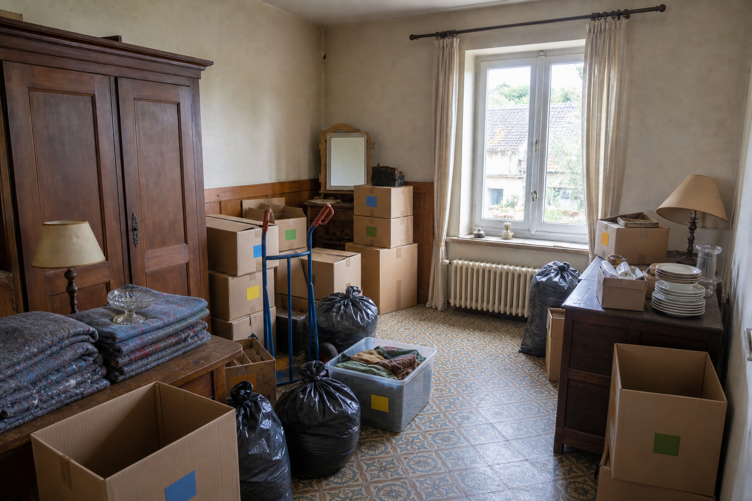 Vide maison villageoise avec grange à Geetbets : avant, en cours et après — intervention en cours