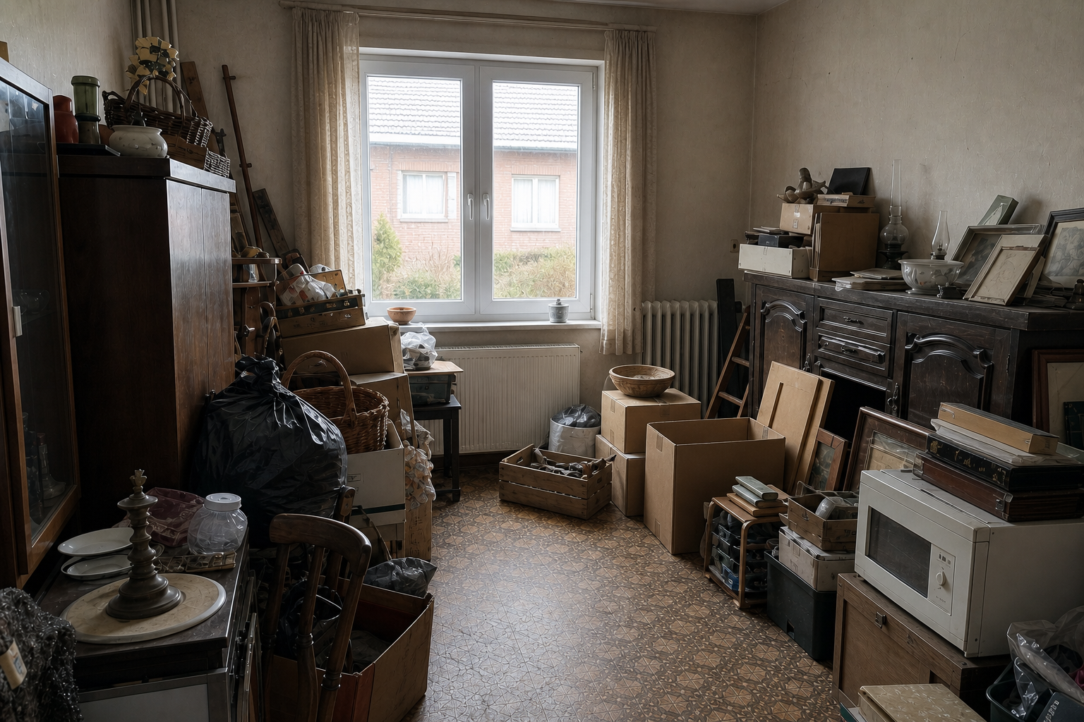 Vide maison de cité minière à Genk : avant, en cours et après — intervention en cours