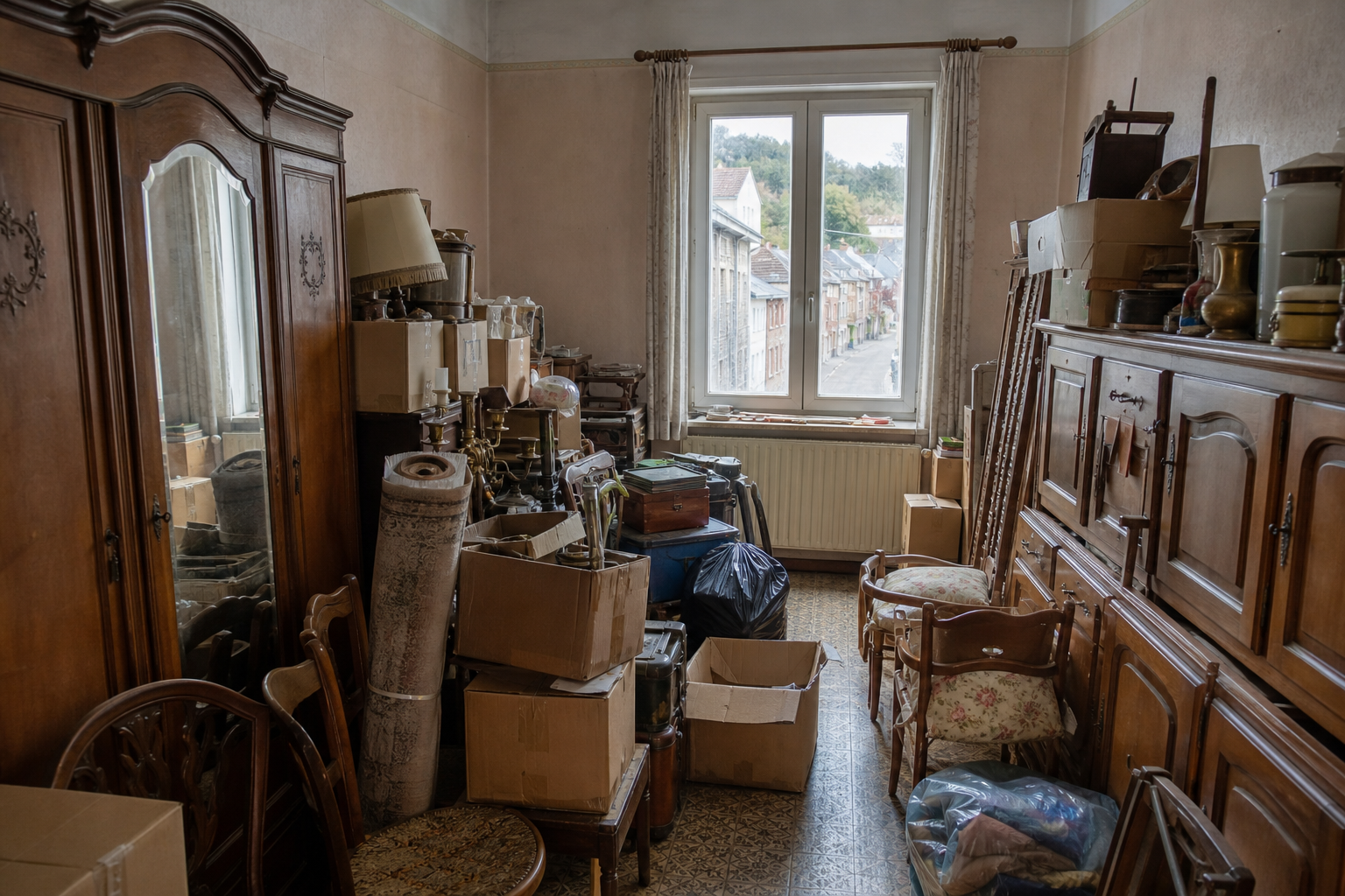 Vide maison en pente avec cave à Geraardsbergen : avant, en cours et après — avant débarras