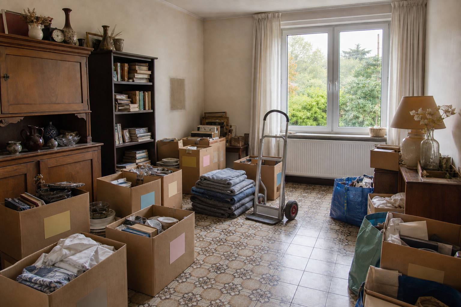 Débarras après départ en maison de repos à Glabbeek : avant, en cours et après — intervention en cours
