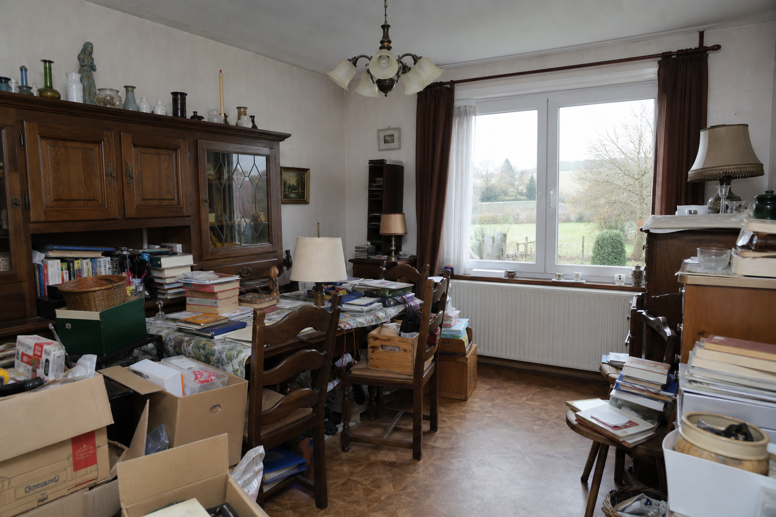 Vide maison quatre façades à Gouvy : avant, en cours et après — avant débarras