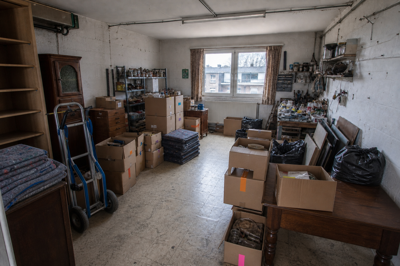 Vide garage-atelier à Grâce-Hollogne : avant, en cours et après — intervention en cours