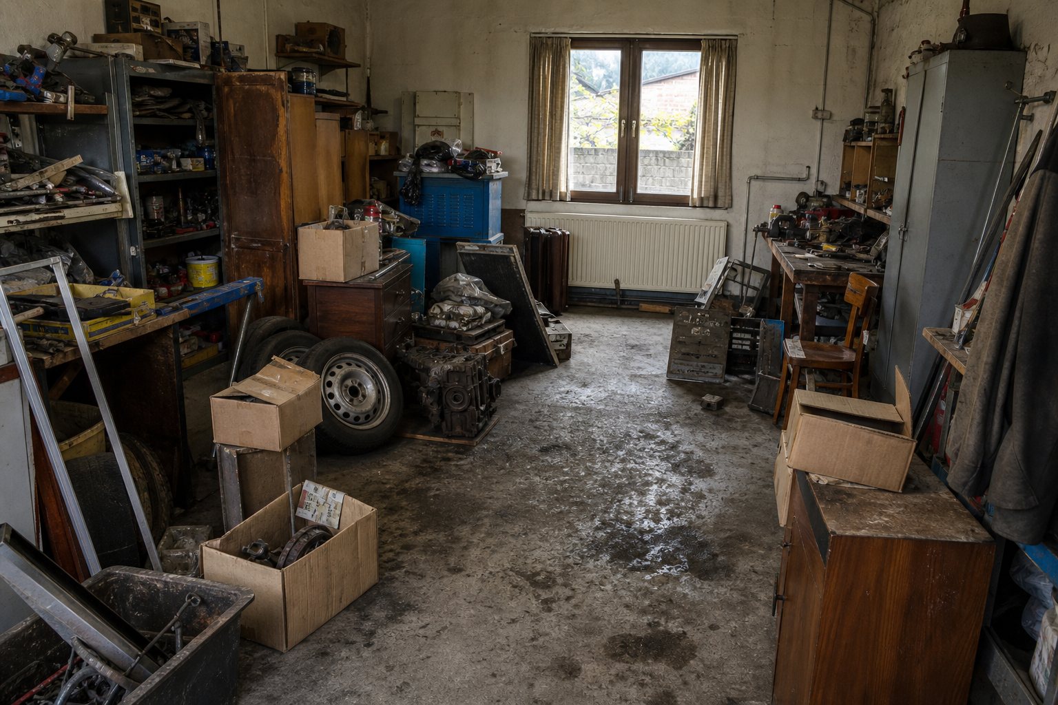 Vide garage-atelier à Ham : avant, en cours et après — avant débarras