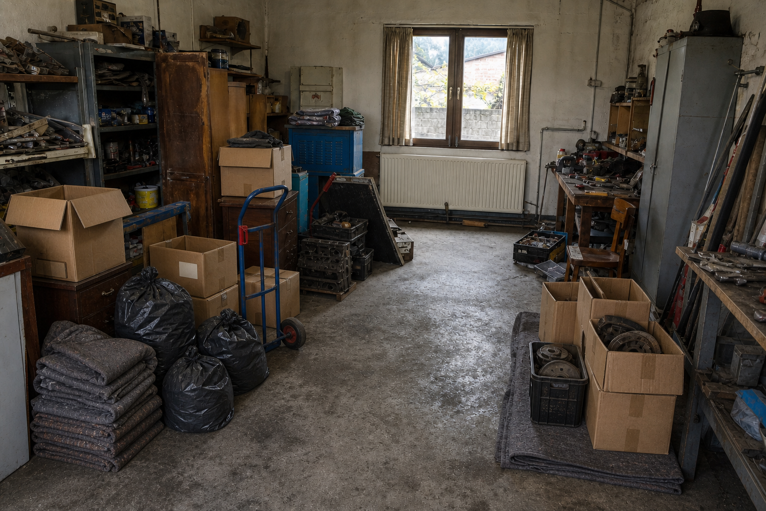 Vide garage-atelier à Ham : avant, en cours et après — intervention en cours