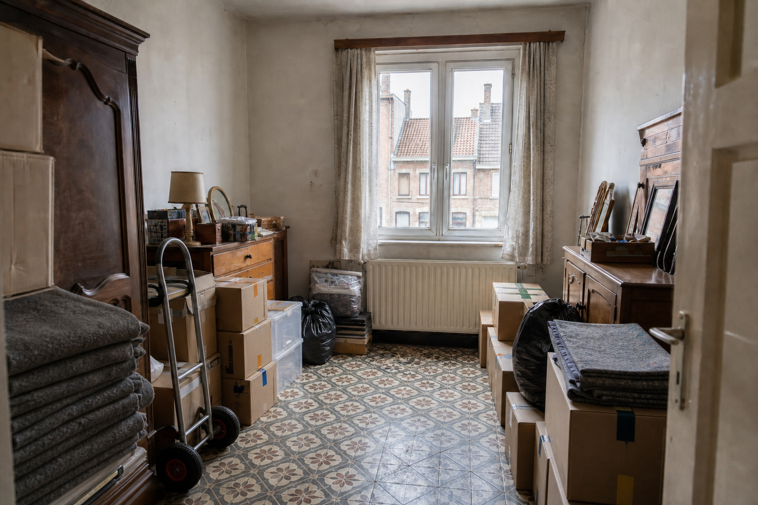 Vide maison ouvrière mitoyenne à Harelbeke : avant, en cours et après — intervention en cours
