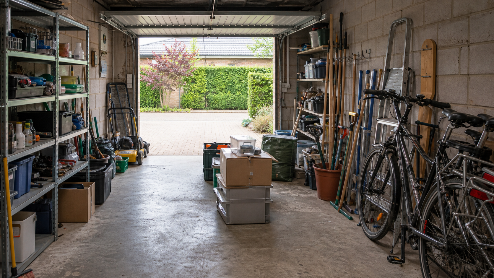 Vide garage et remise à Hasselt : avant, en cours et après — intervention en cours