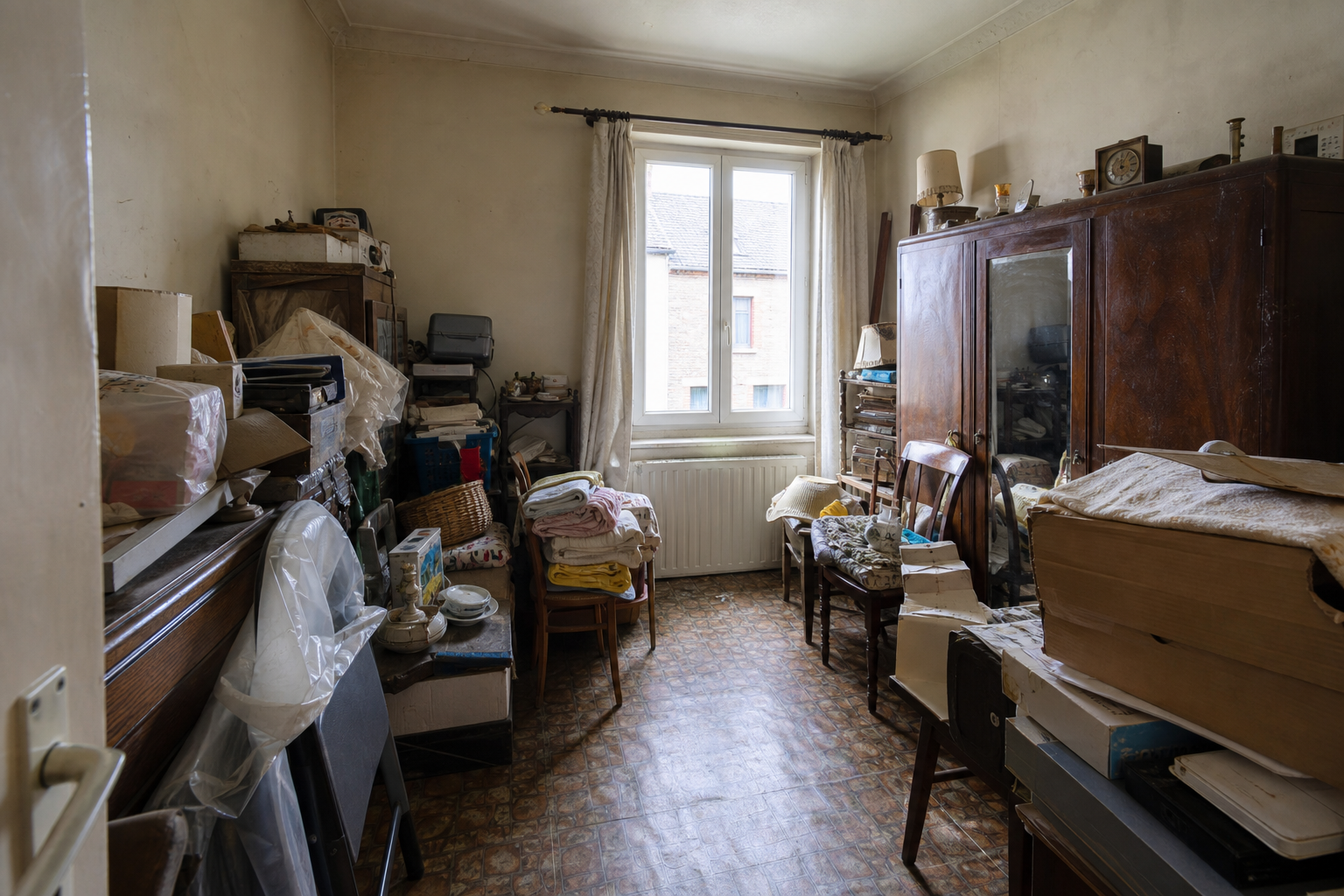 Vide maison ouvrière à Hensies : avant, en cours et après — avant débarras