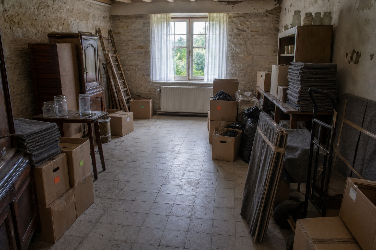 Vide maison mitoyenne à Herck-la-Ville : avant, en cours et après — intervention en cours