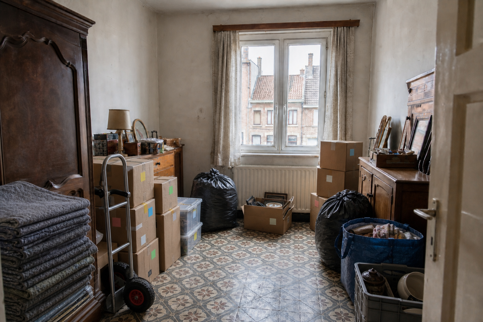 Vide maison mitoyenne de village à Herne : avant, en cours et après — intervention en cours