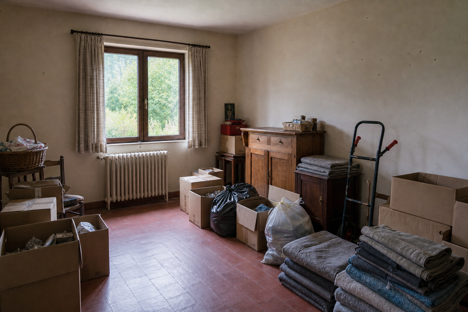 Vide fermette et remise à Herselt : avant, en cours et après — intervention en cours