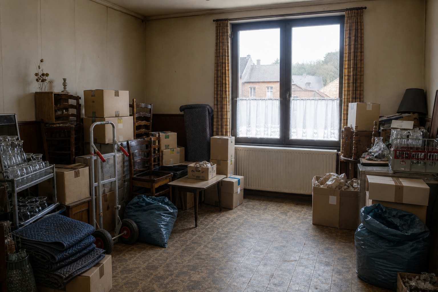 Vide ancien café avec logement à Hoegaarden : avant, en cours et après — intervention en cours