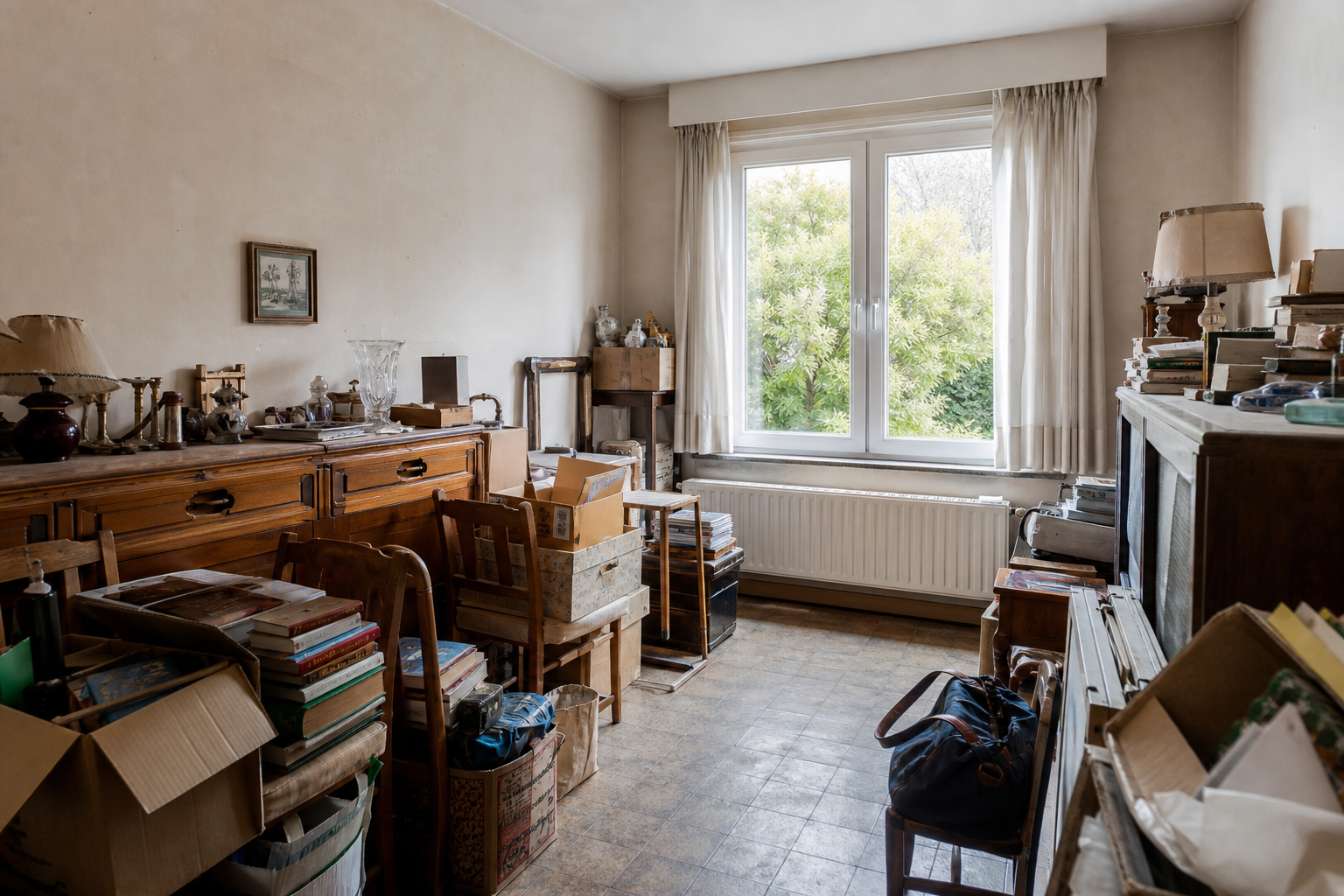 Vide maison quatre façades avant rénovation à Holsbeek : avant, en cours et après — avant débarras