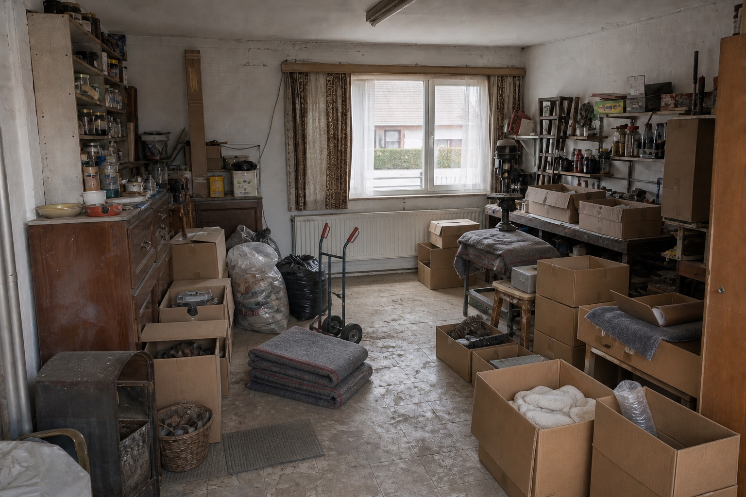 Vide garage-atelier à Houthalen-Helchteren : avant, en cours et après — intervention en cours