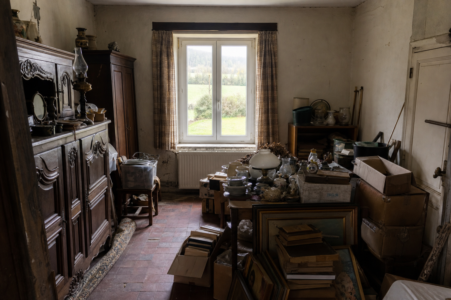 Vide fermette avec dépendances à Houyet : avant, en cours et après — avant débarras