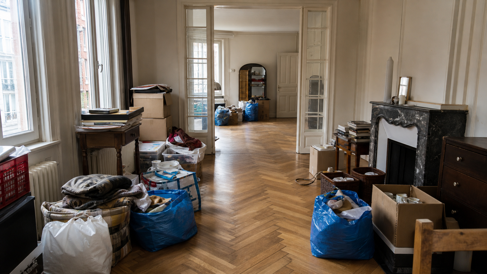 Vide appartement à Ixelles : avant, en cours et après — intervention en cours