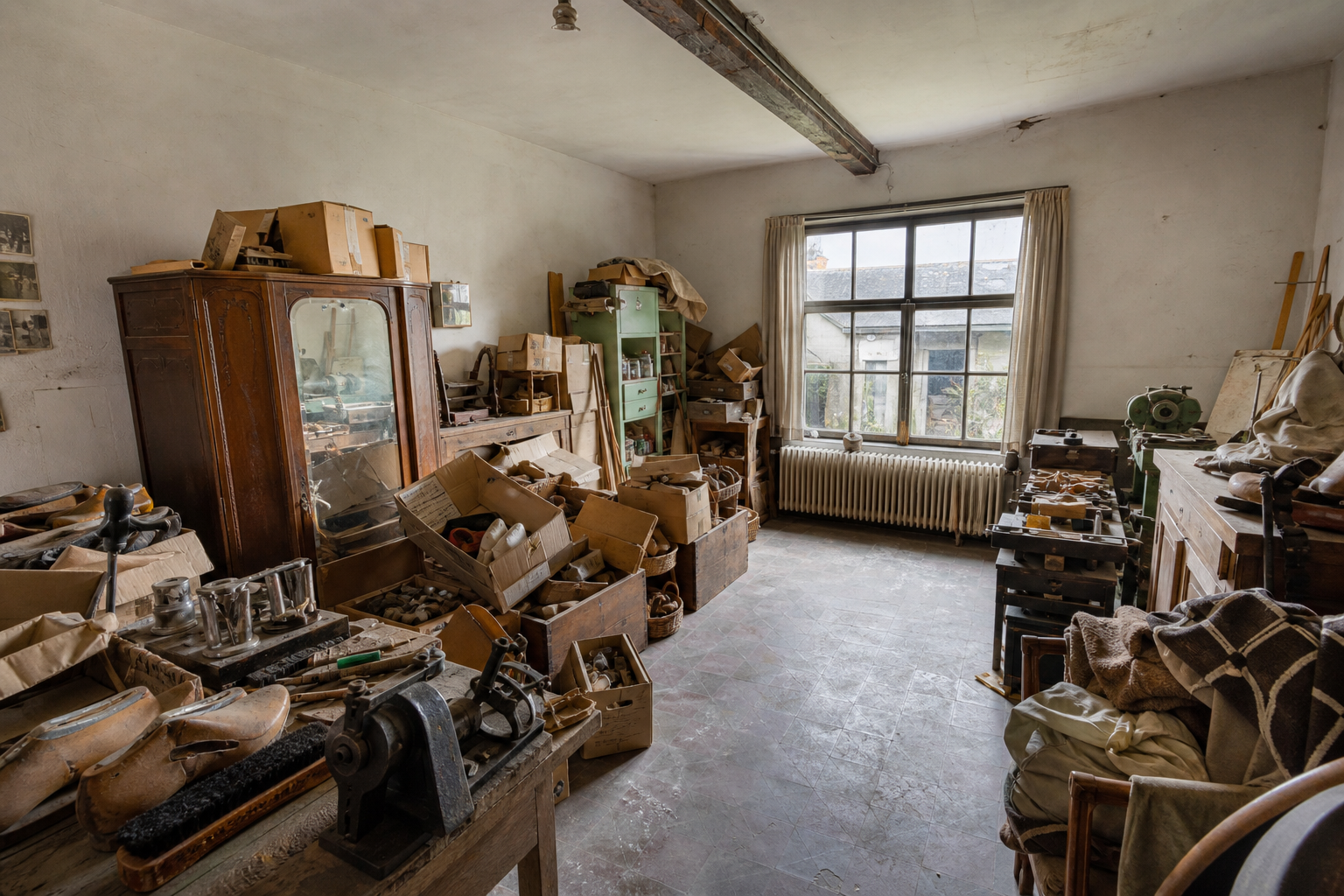Vide garage-atelier à Izegem : avant, en cours et après — avant débarras