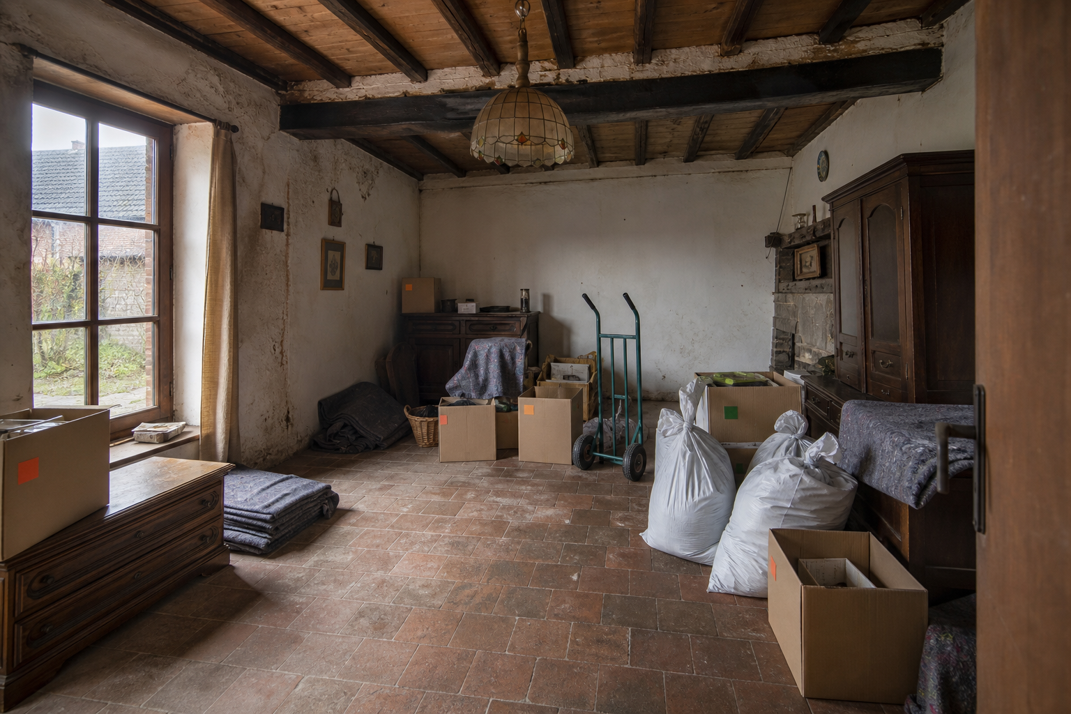 Vide ferme en carré à Jodoigne : avant, en cours et après — intervention en cours
