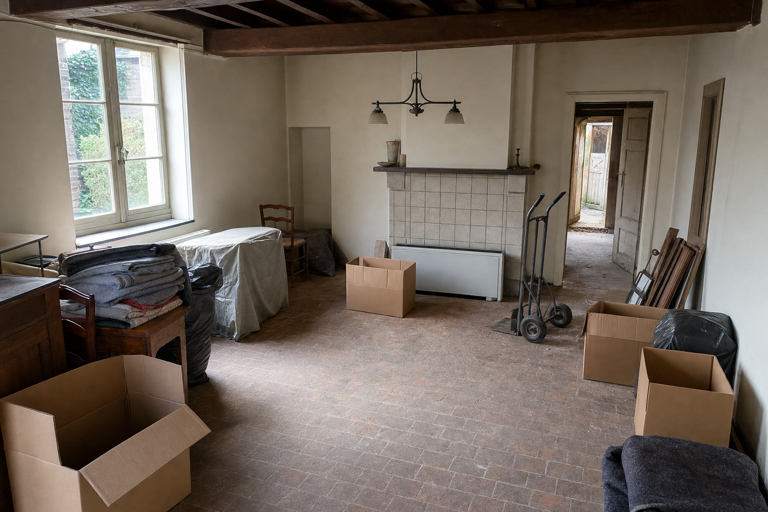 Vide fermette avec dépendances à Kampenhout : avant, en cours et après — intervention en cours