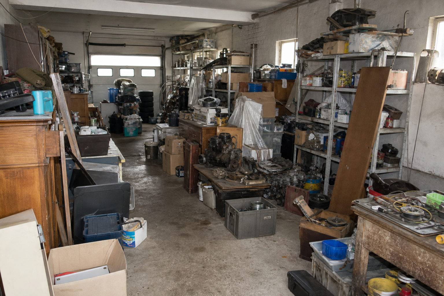 Vide garage-atelier à Kaprijke : avant, en cours et après — avant débarras