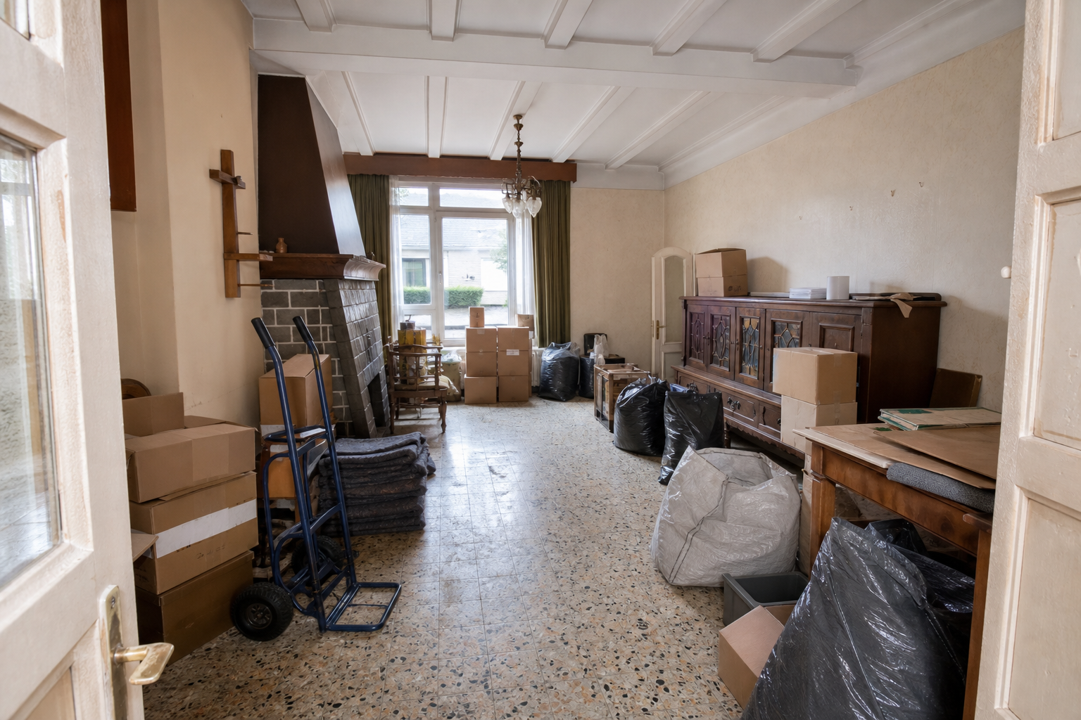 Vide maison villageoise avec grange à Kasterlee : avant, en cours et après — intervention en cours