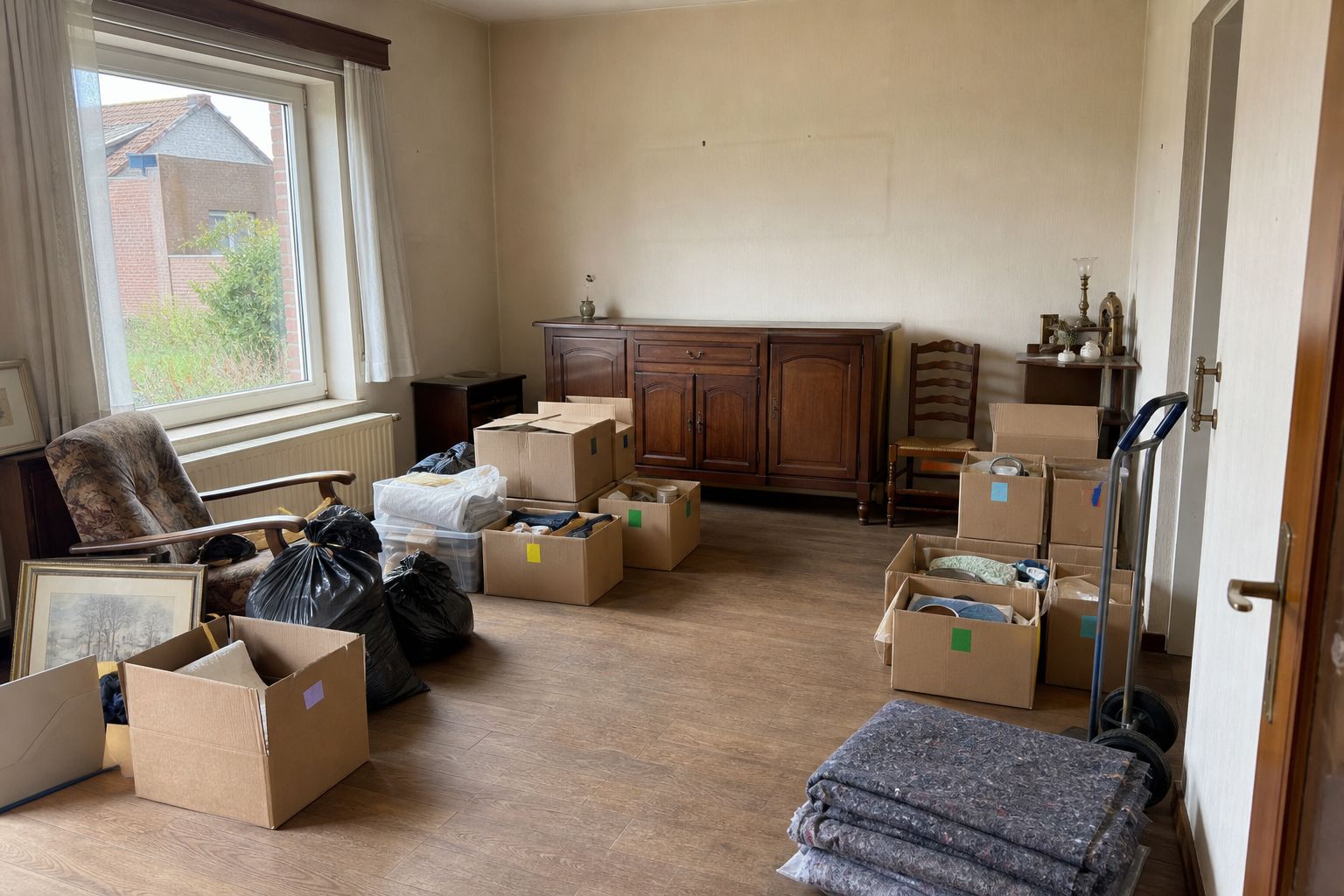 Débarras après départ en maison de repos à Kortessem : avant, en cours et après — intervention en cours