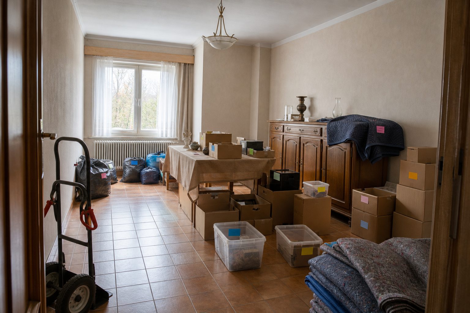 Débarras après départ en maison de repos à La Bruyère : avant, en cours et après — intervention en cours